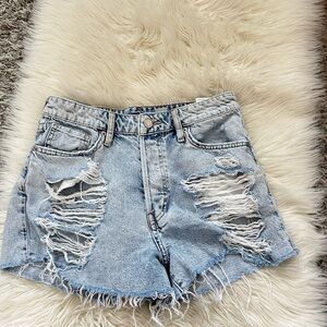 Light Wash Distressed Denim Shorts
